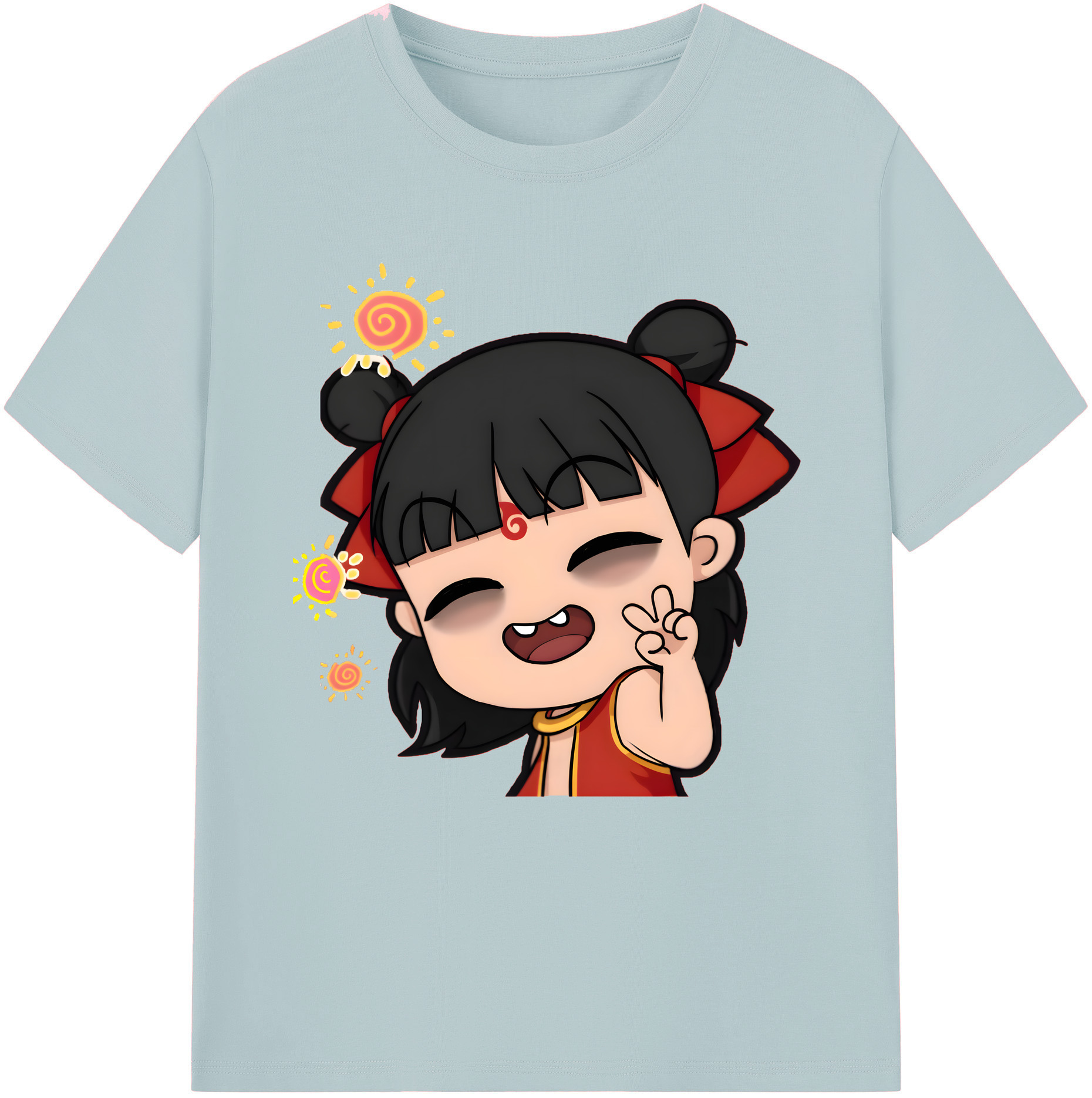 （画像用） Ne Zha 2 ナタ 魔童の大暴れ 綿100％半袖Tシャツ（フロントプリント）